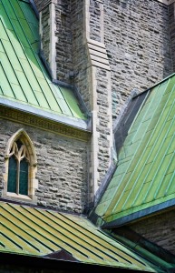 Metal Master Shop aged copper roof on church