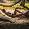 Woman relaxing in shade